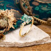 Timeless 3 Carat Emerald Cut Moss Agate Engagement Ring